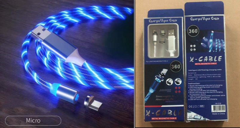 Magnetic Charging Cable Streamer Fast Charging Cable LED Magnet Charger Type-C Cable